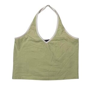 Brandy Melville Green‎ Halter Neck Crop Tank Top White Trim One Size Beachy
